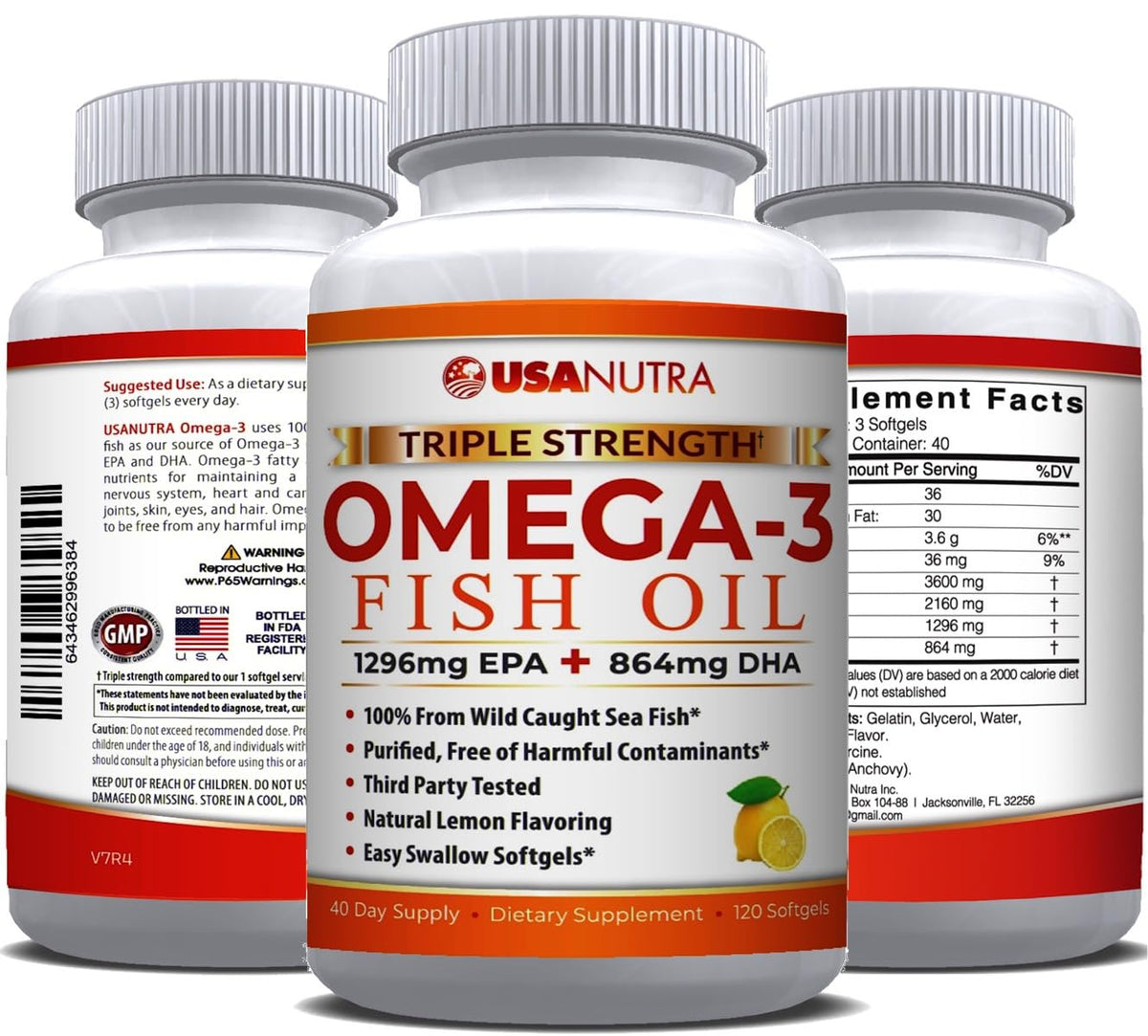 USANUTRA Triple Strength Omega-3 Fish Oil 3600mg - 120 Softgels