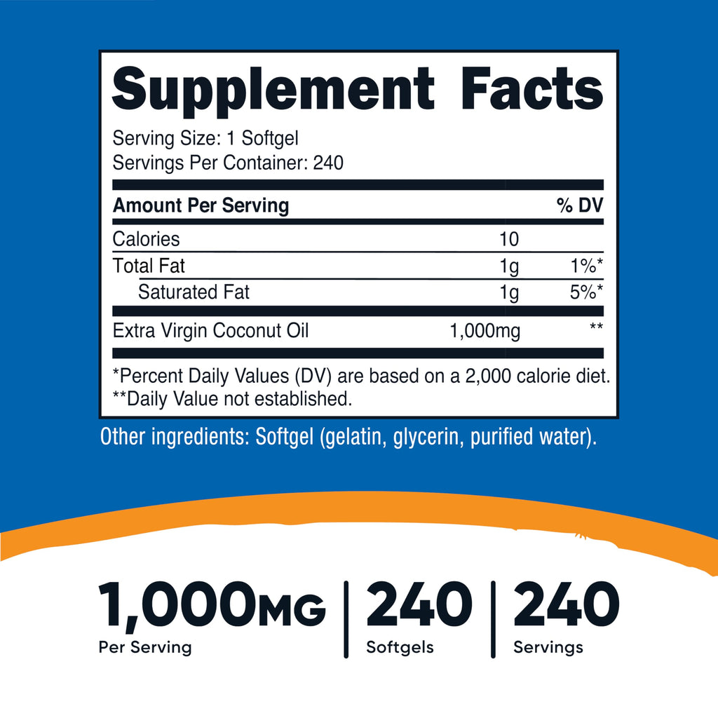 Nutricost Coconut Oil Softgels 1000mg - 240 Softgels - image 2