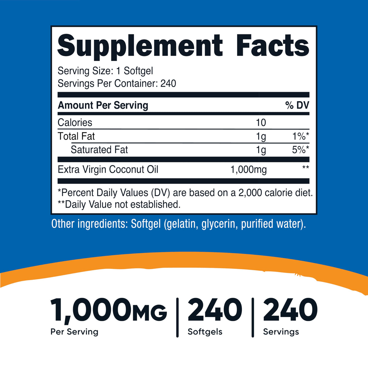 Nutricost Coconut Oil Softgels 1000mg - 240 Softgels - image 2