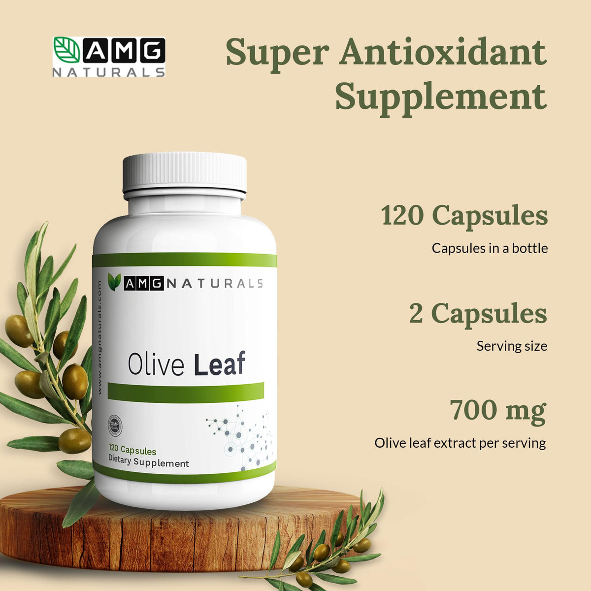 AMG Naturals Olive Leaf Herbal Supplement - 90 Capsules - image 4