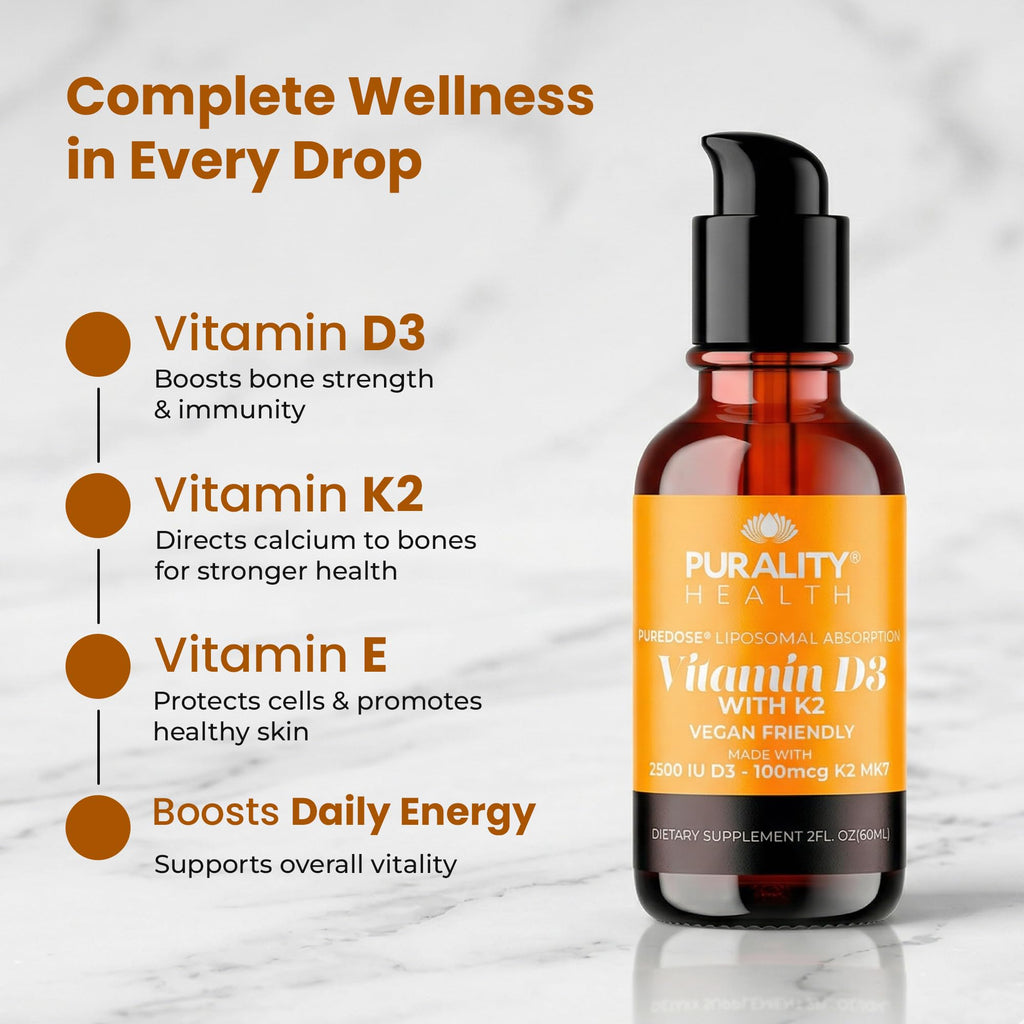 PURALITY HEALTH Liposomal Vitamin D3 K2 Drops for Bone Strength - 2 Fl Oz - image 5