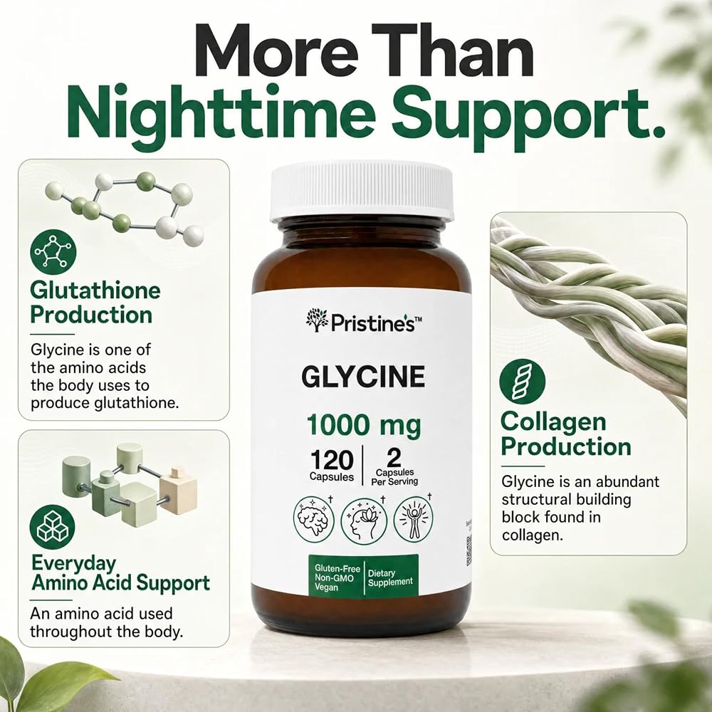 PRISTINE'S Glycine 1000mg Capsules Amino Acid for Sleep Support - 120 Capsules - image 2