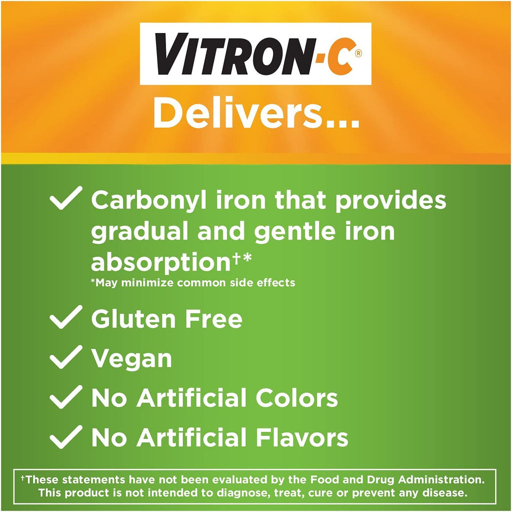 Vitron-C High Potency Iron Supplement with Vitamin C - 180 Tablets - image 5