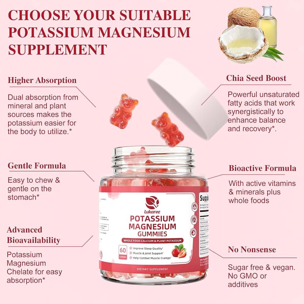 Lukaree Magnesium Potassium Supplement Gummies - 120 Count - image 4