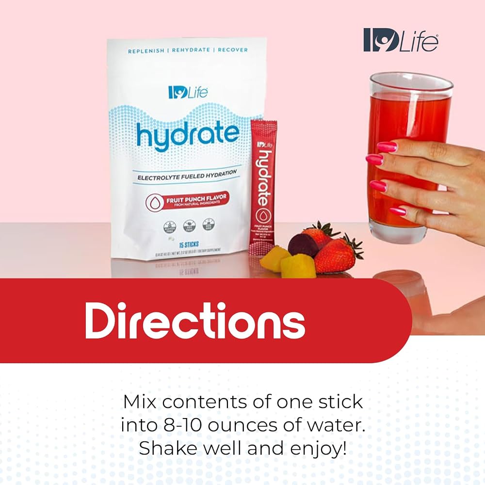IDLife Hydrate Electrolyte Replacement Powder Fruit Punch - 15 Sticks - image 6