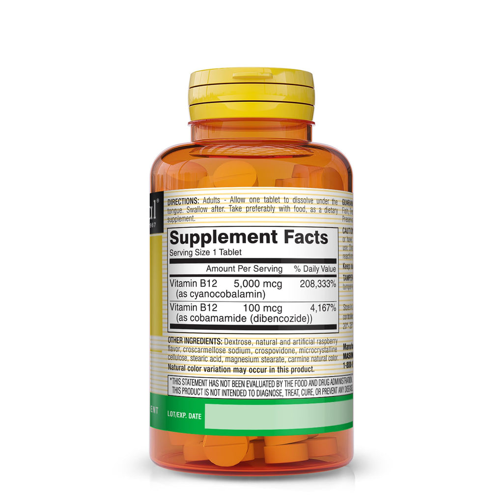 MASON NATURAL Vitamin B12 5000 mcg Sublingual Tablets - 30 Tablets - image 2