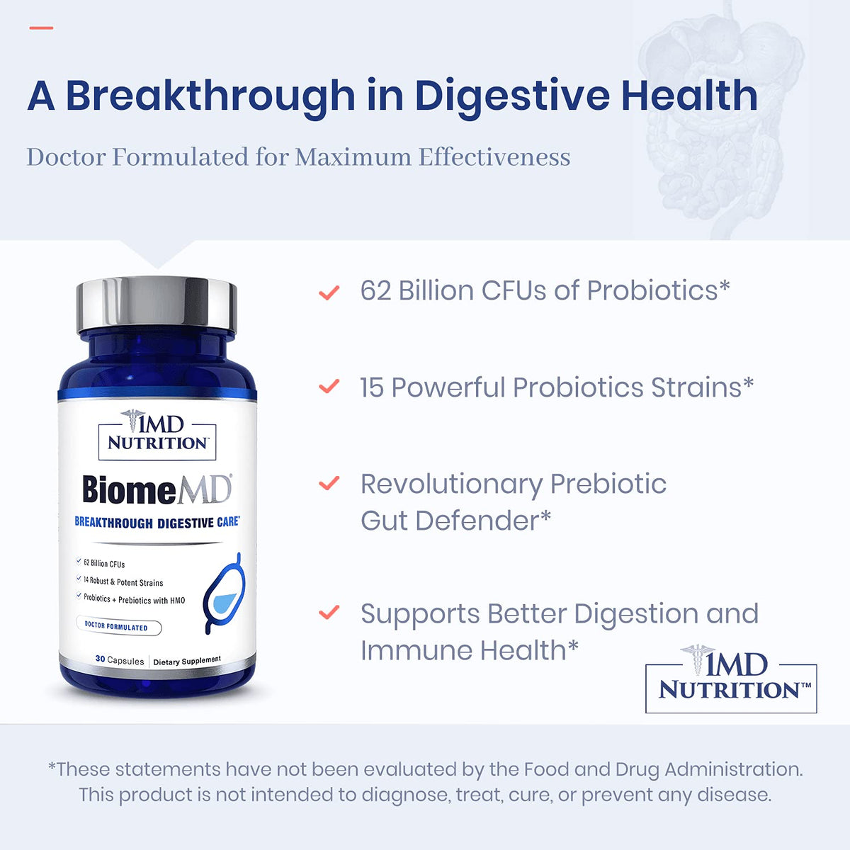 1MD Nutrition BiomeMD Probiotics 62 Billion CFUs - 30 Capsules - image 5