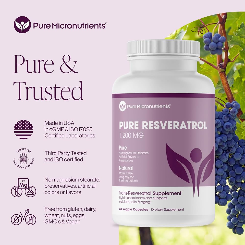 Pure Micronutrients Resveratrol 600mg Trans-Resveratrol - 60 Vegan Capsules - image 2