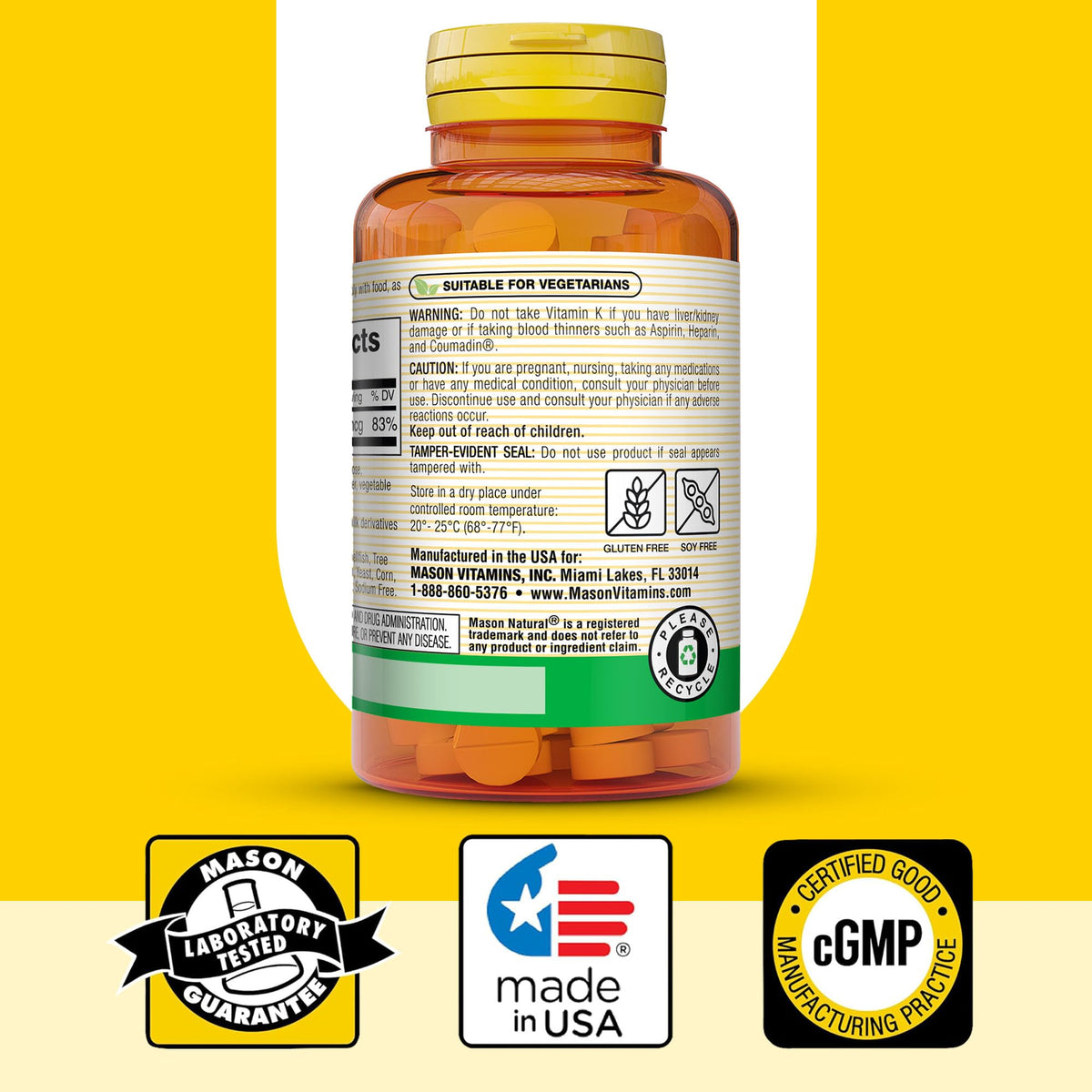MASON NATURAL Vitamin K 100 mcg Bone & Joint Support - 300 Tablets - image 6