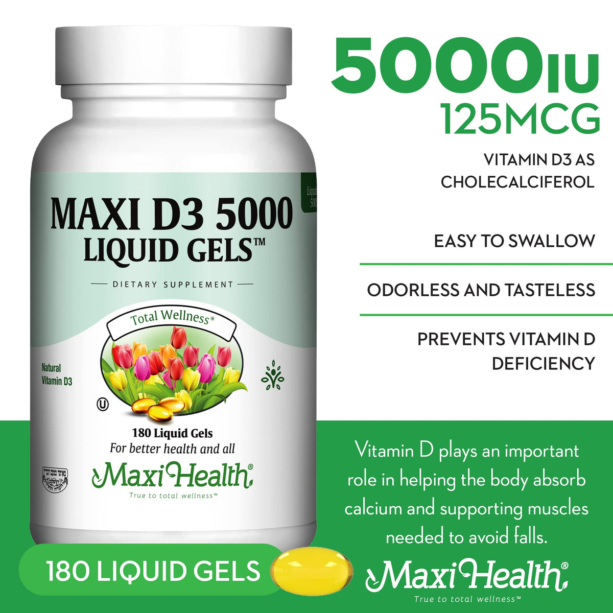 Maxi Health Vitamin D3 5000 IU - 180 Softgels - image 3