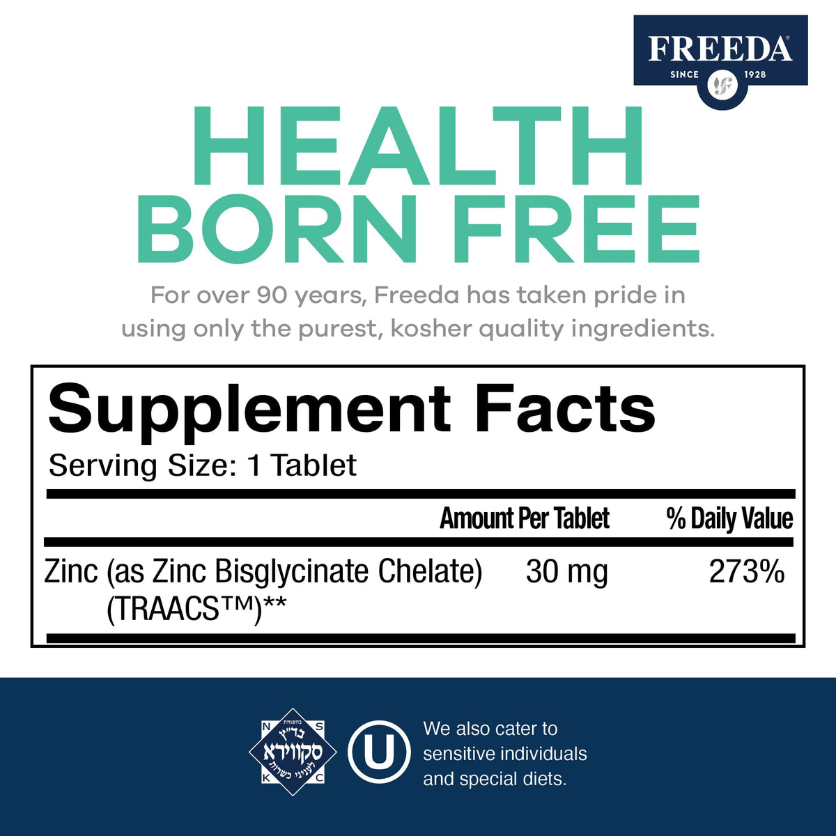 Freeda Chelated Zinc 30mg Immune Support - 250 Tablets - image 3