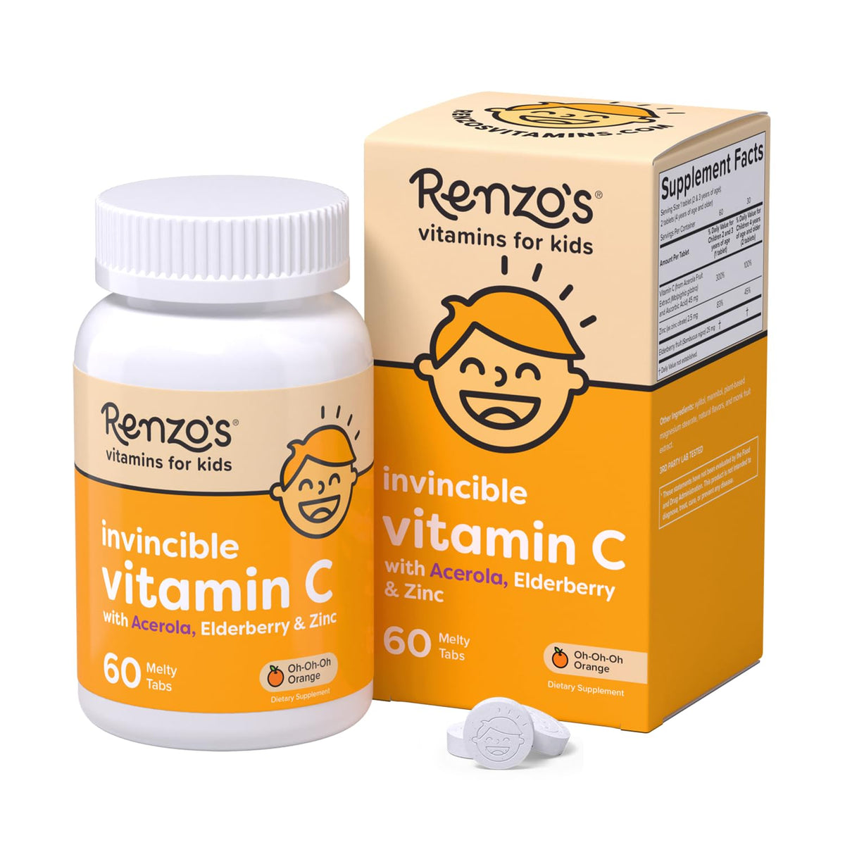 Renzo's Invincible Kids Vitamin C with Elderberry - 60 Tablets