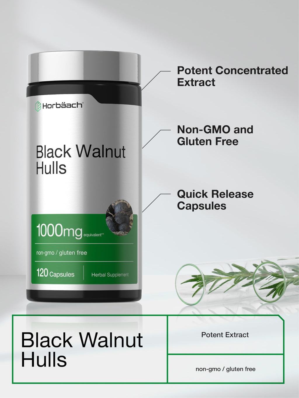 Horbäach Black Walnut Hulls Herbal Supplement - 120 Capsules - image 4