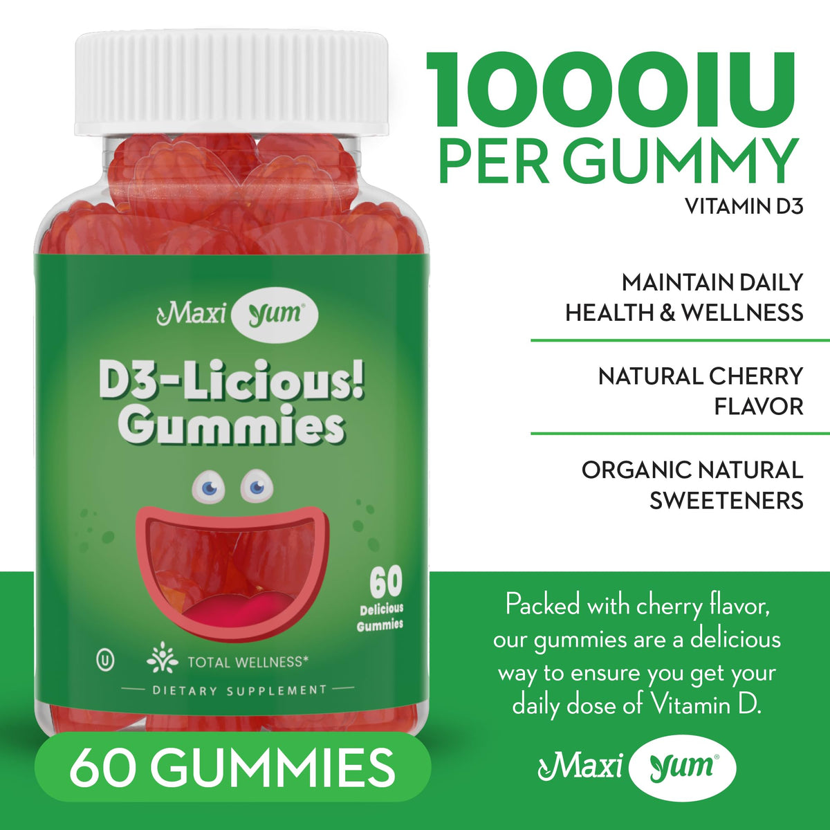 Maxi Health Vitamin D3 1000 IU Gummies Cherry - 60 Count - image 4