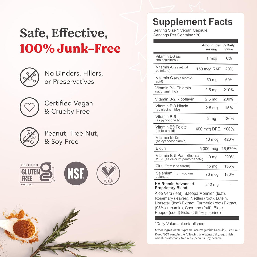 HAIRtamin Vegan Hair Vitamins for Faster Growth