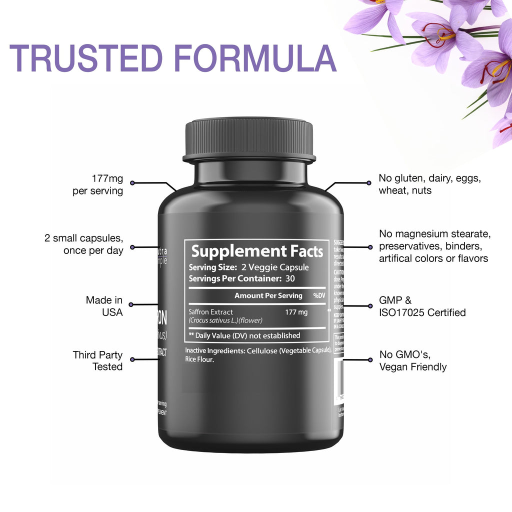 Nutra Simple Saffron Supplements 177mg Mood & Energy Support - 60 Capsules - image 3