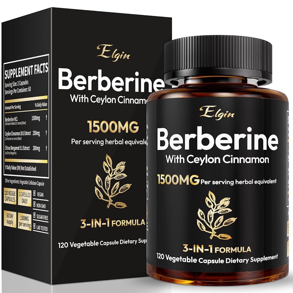 LSOIUX Berberine Supplement with Ceylon Cinnamon & Citrus Bergamot