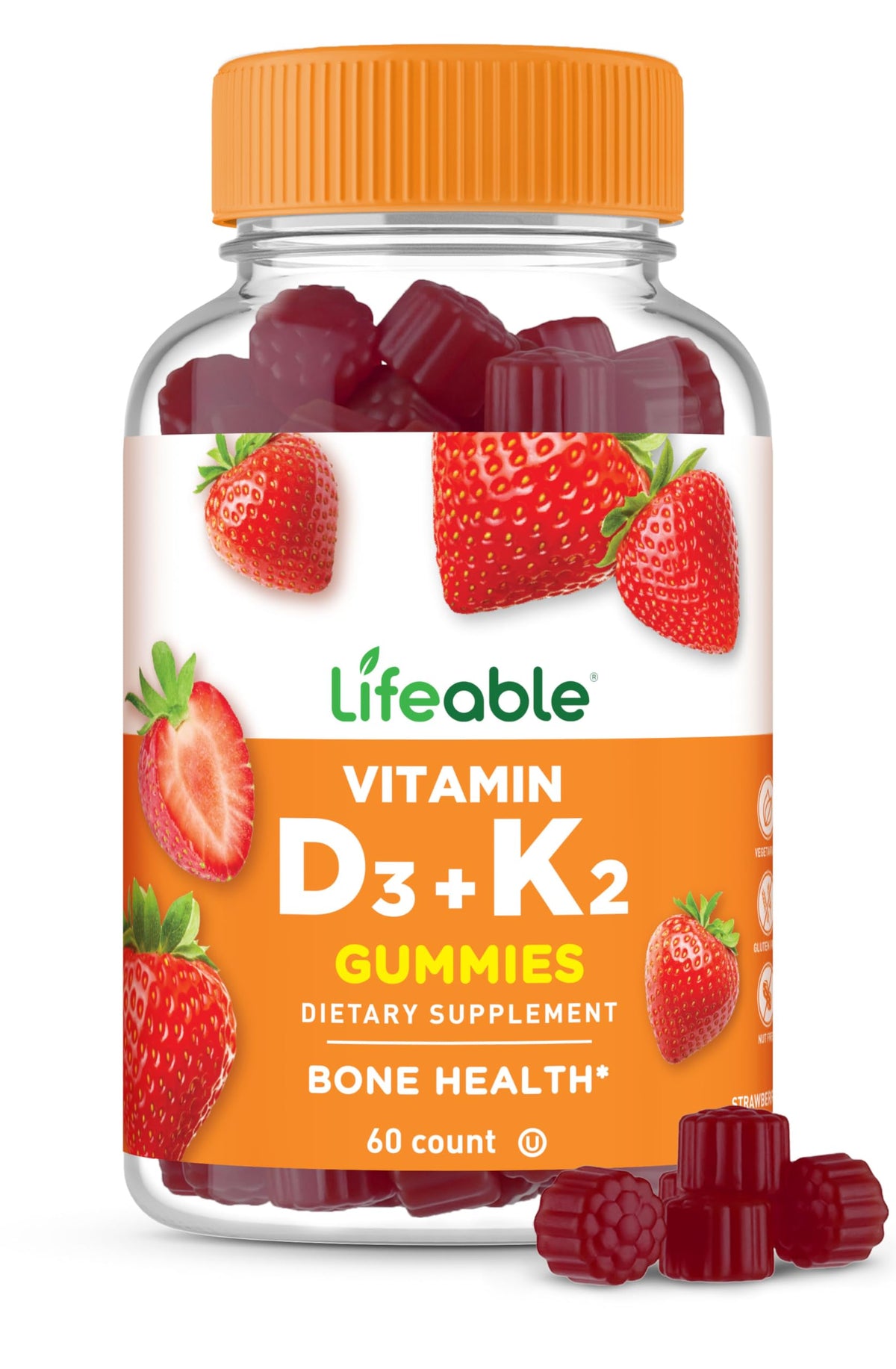 Lifeable Vitamin D3 K2 Gummies for Bone Health - 60 Count