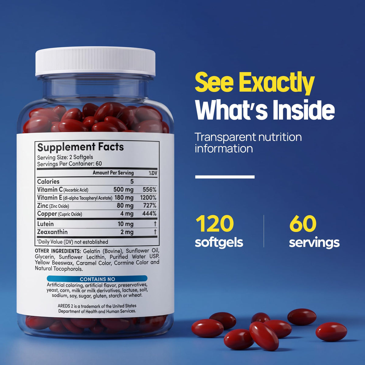 OjosLabs AREDS 2 Eye Vitamin Lutein Supplement - 120 Softgels - image 4
