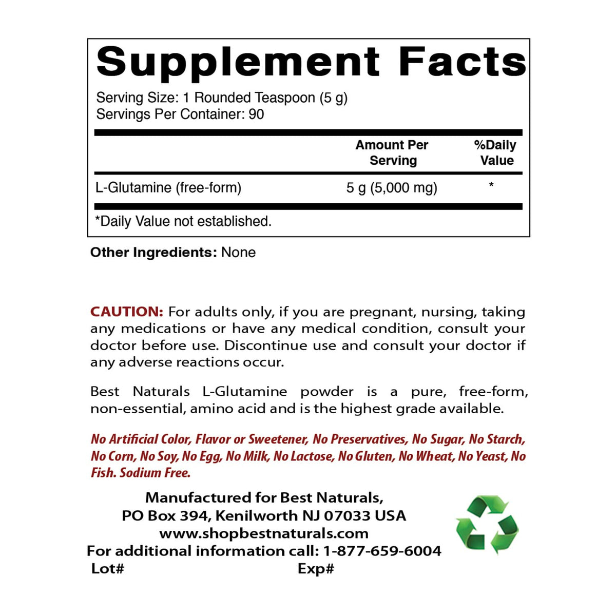 Best Naturals L-Glutamine Pure Powder - 1 lb - image 2