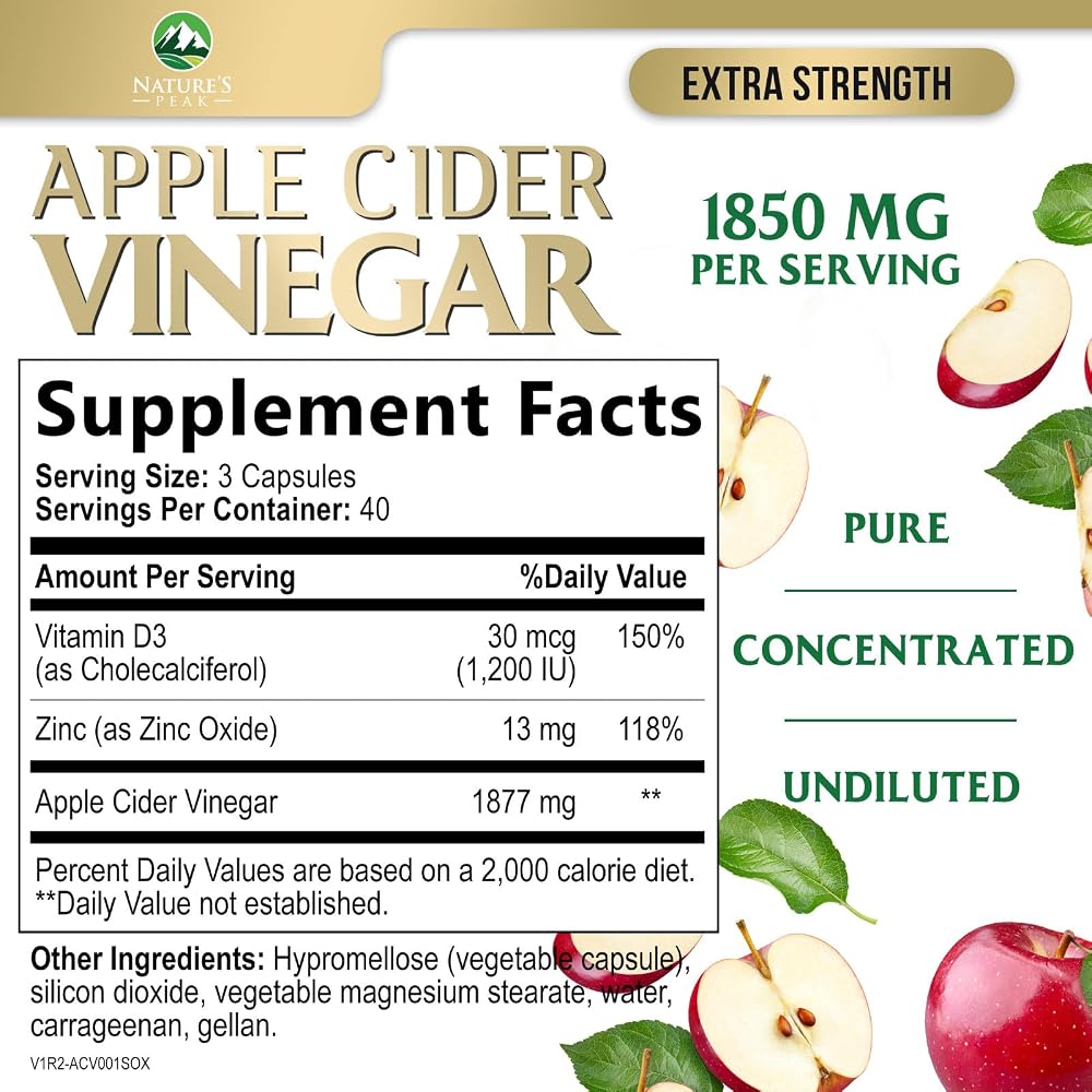 Nature's Peak Apple Cider Vinegar 1877mg Per Serving - Vitamin D3