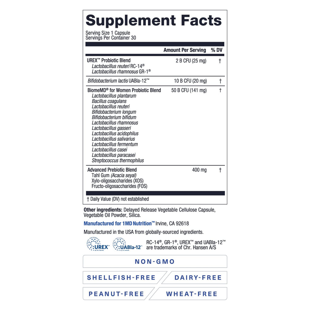 1MD Nutrition BiomeMD Probiotics for Women - 62 Billion CFUs - 60 Capsules - image 5