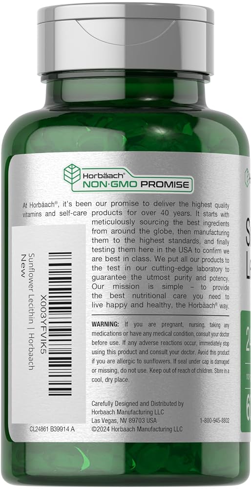 Horbäach Sunflower Lecithin Softgel Capsules 2400mg - 60 Softgels - image 3