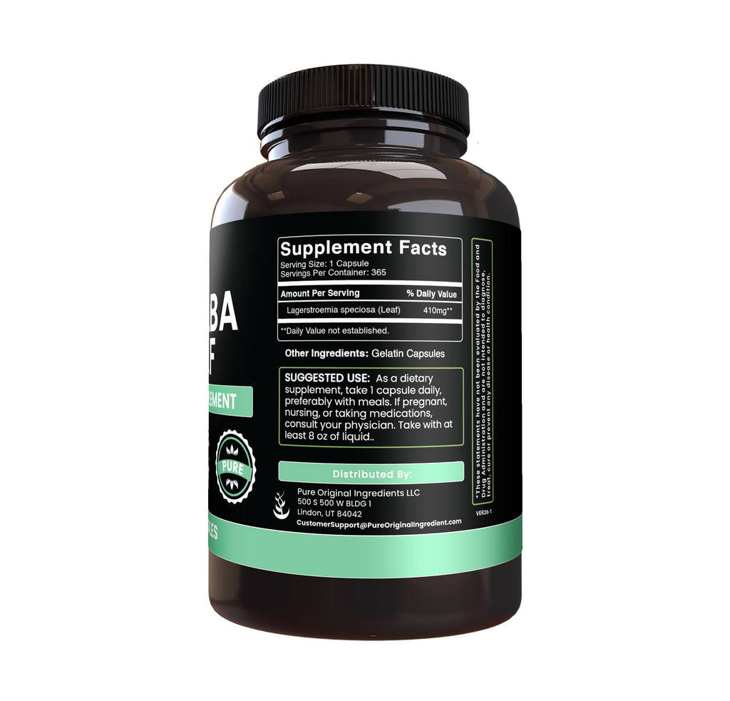 PURE ORIGINAL INGREDIENTS Banaba Leaf Extract - 365 Capsules - image 2