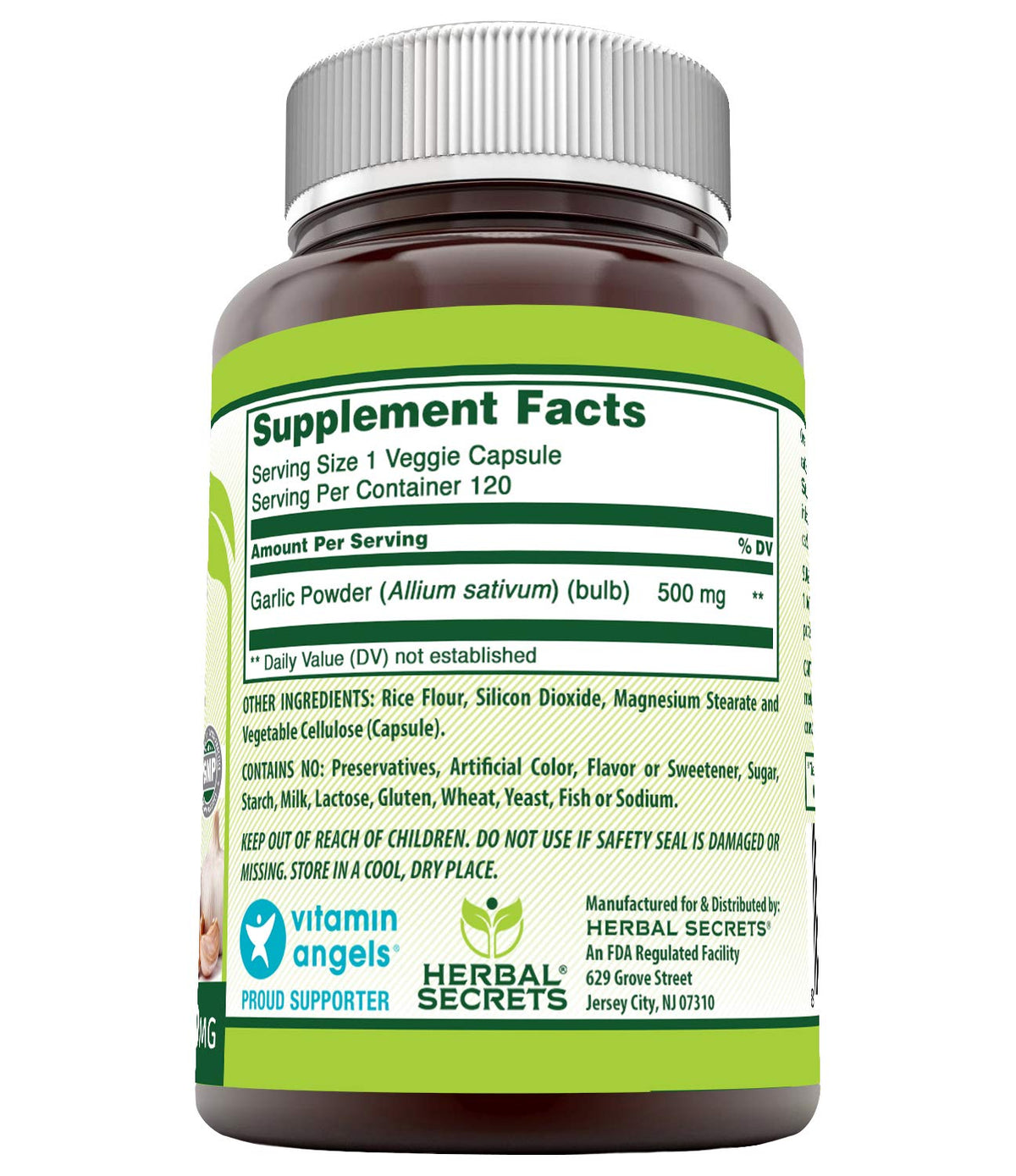 Herbal Secrets Garlic 500 mg - 120 Vegetarian Capsules - image 2