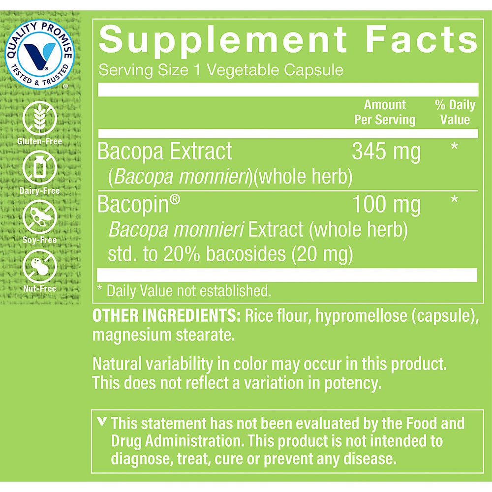 The Vitamin Shoppe Bacopa 500mg Brain Support - 100 Capsules - image 2