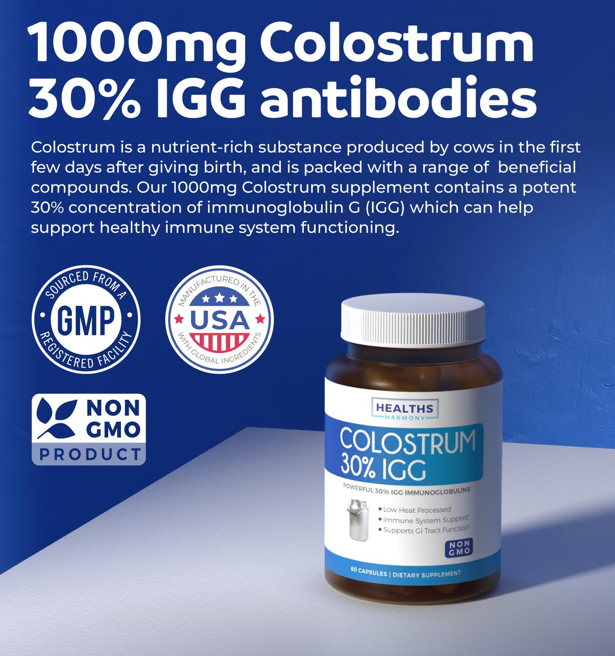 Healths Harmony Bovine Colostrum Supplement 1000mg - 60 Capsules - image 2