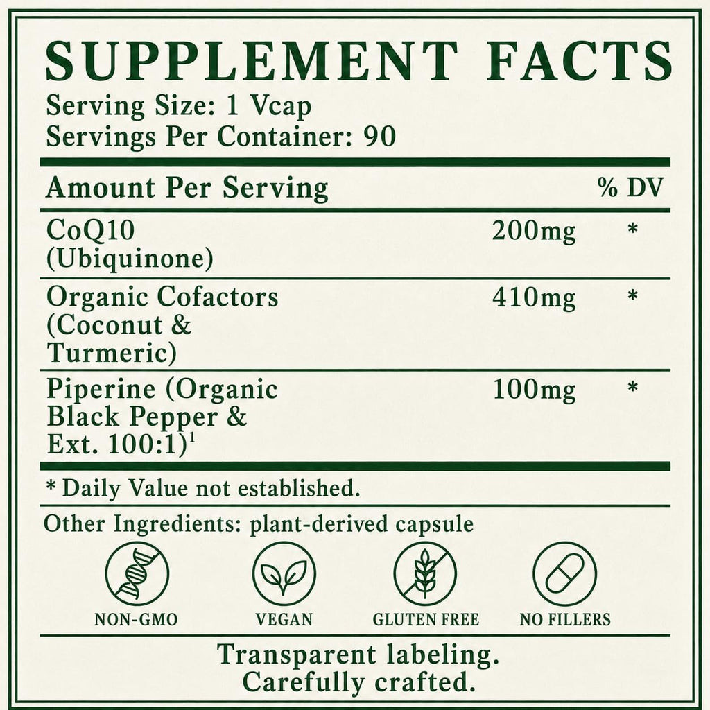 Green Organic Supplements CoQ 10 Complex, Ubiquinone, 90 Vegetarian Capsules, High