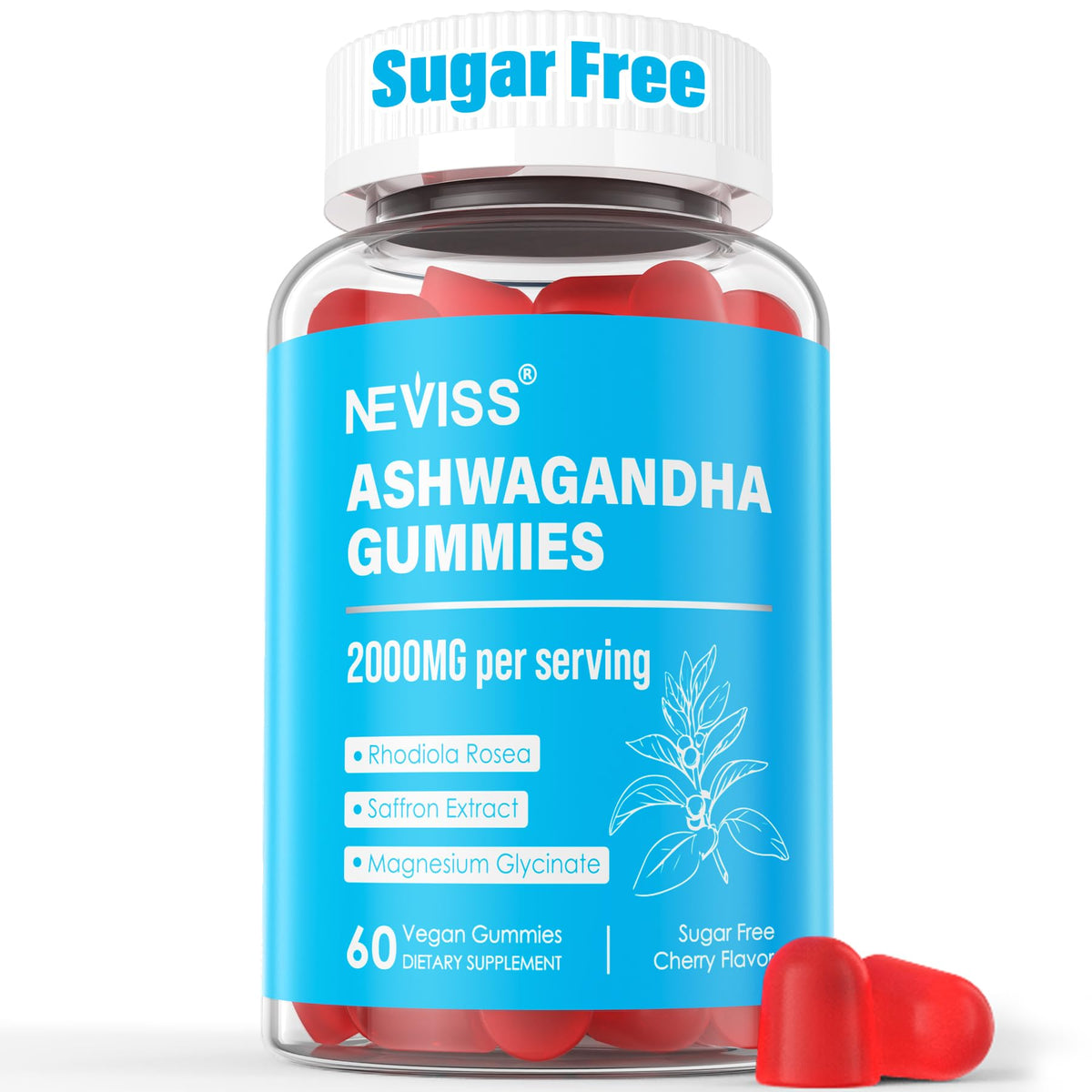 NEVISS Sugar Free Ashwagandha Gummies 2000mg - with Magnesium