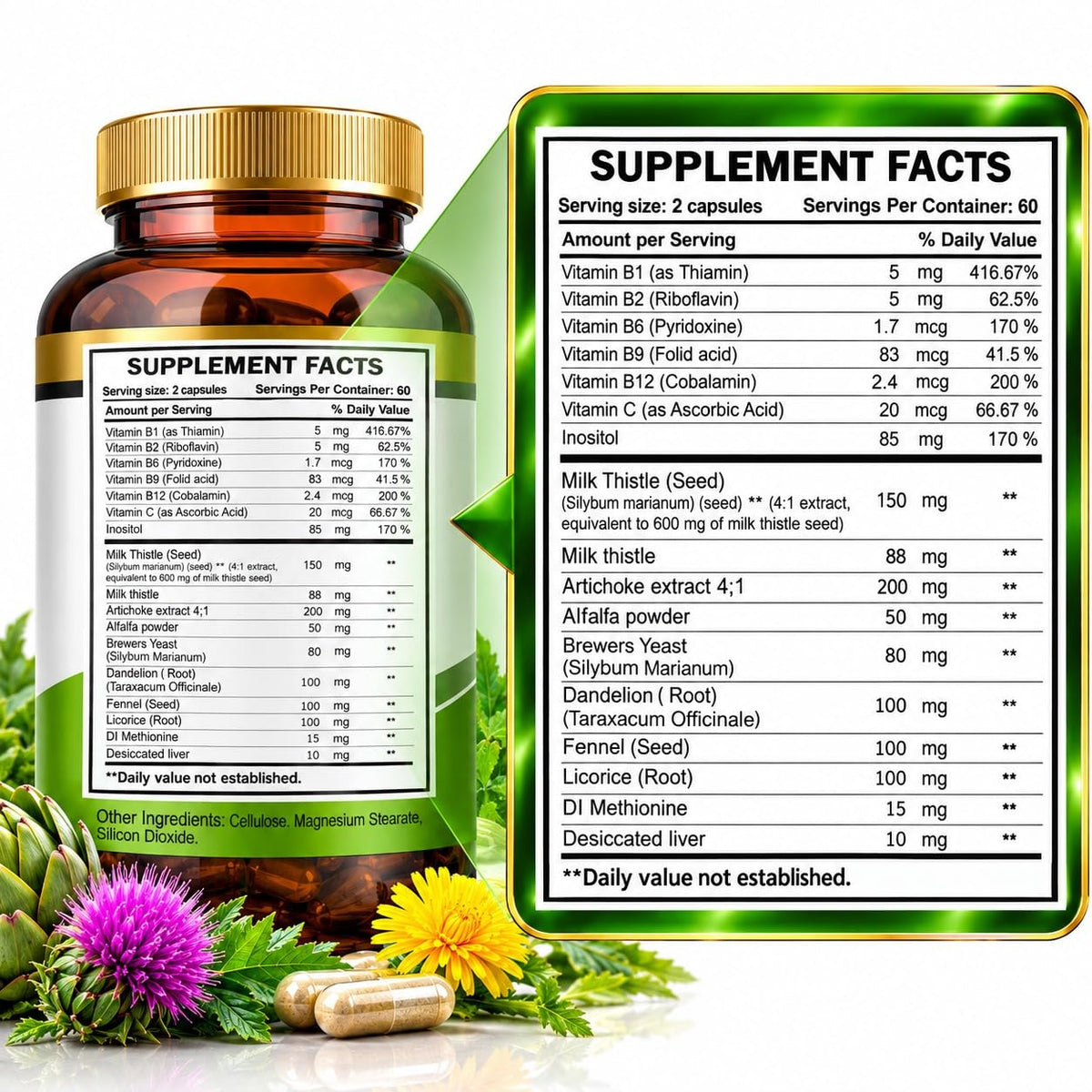 VITAMISAN Liver Cleanse Detox Supplement with Milk Thistle - 120 Capsules - image 2