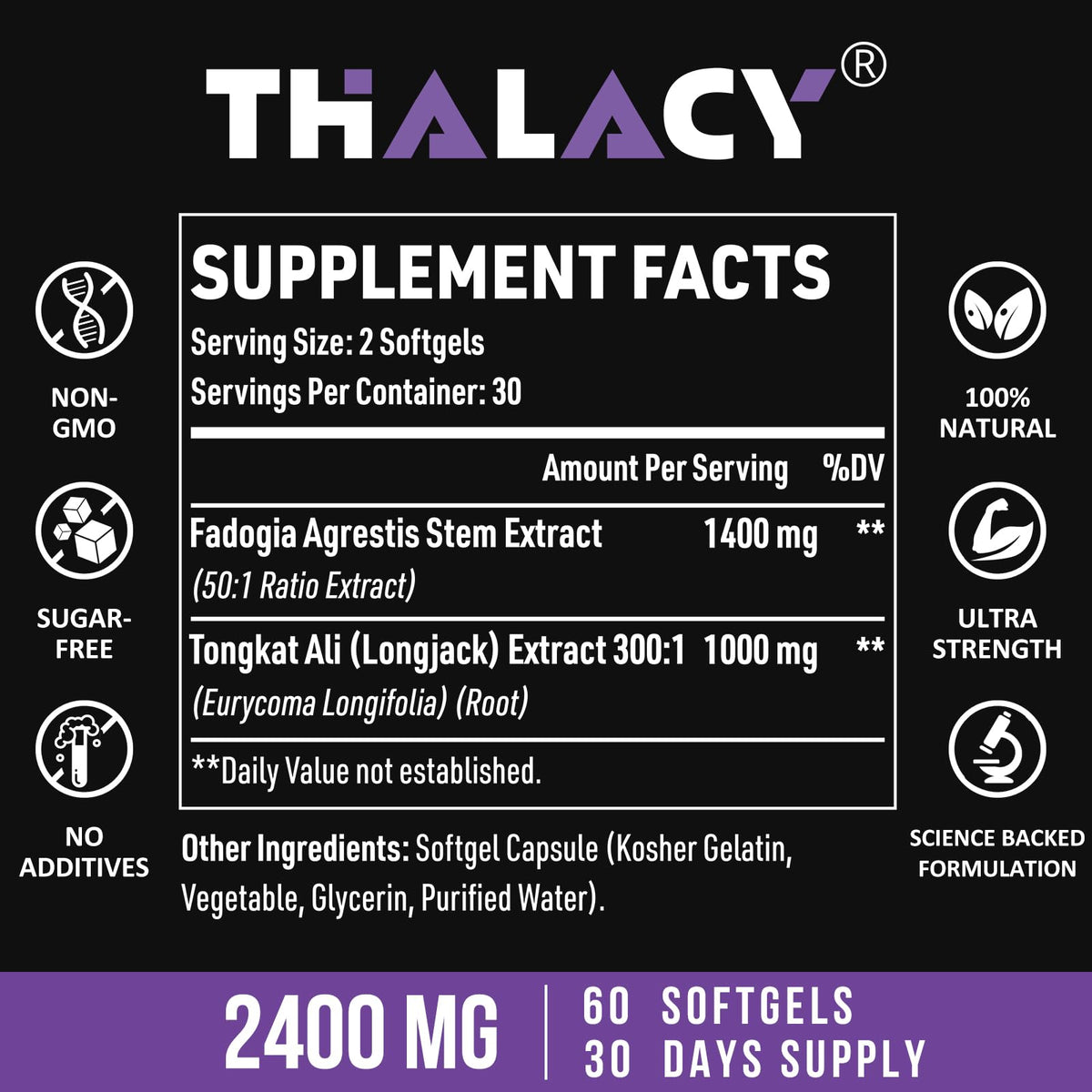 Thalacy 2400mg Fadogia Agrestis Tongkat Ali Supplement - Fadogia