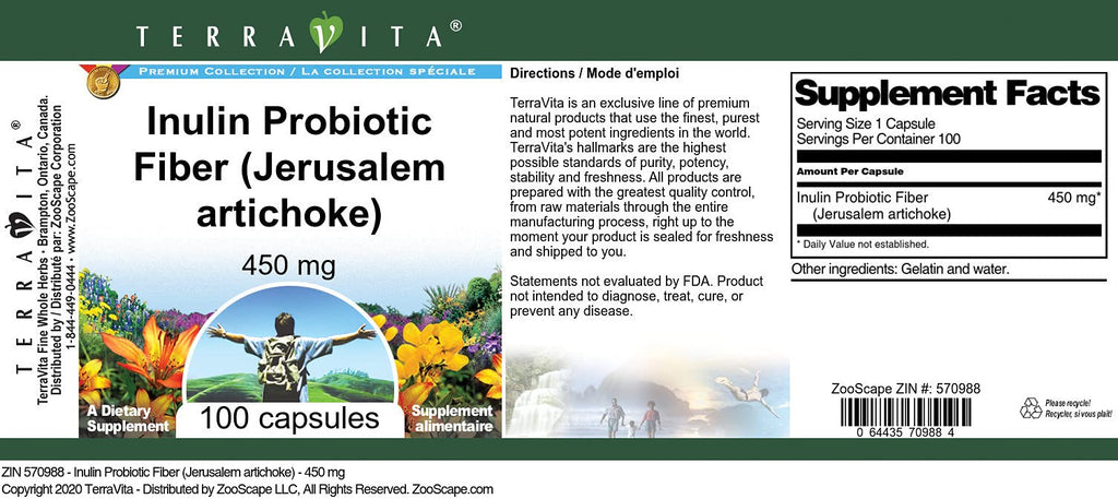 Terravita Inulin Probiotic Fiber Jerusalem Artichoke - 100 Capsules - image 3