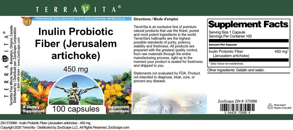 Terravita Inulin Probiotic Fiber Jerusalem Artichoke - 100 Capsules - image 3