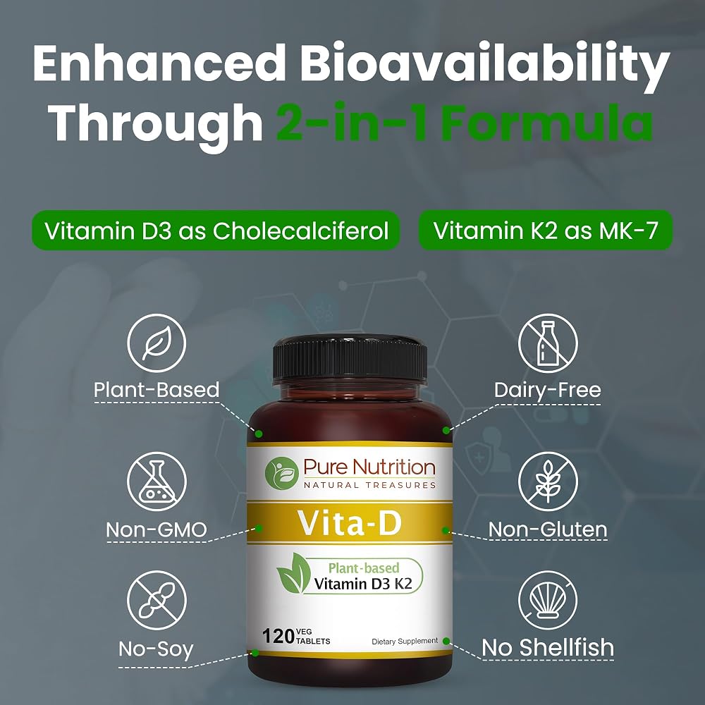 Pure Nutrition Vitamin D3 K2 Supplement - 120 Tablets - image 5