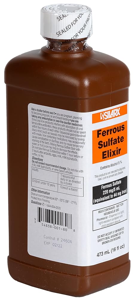 Ferrous Sulfate Elixir 220mg/5mL Iron Supplement - 4 Pack - image 2