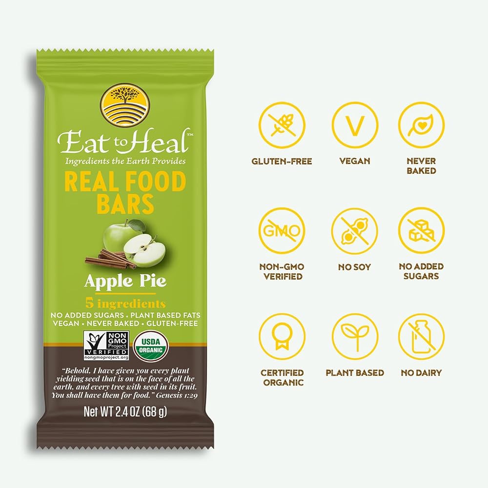 EatToHeal Apple Pie Real Food Bar Organic Dates & Oats - 10 Pack - image 4