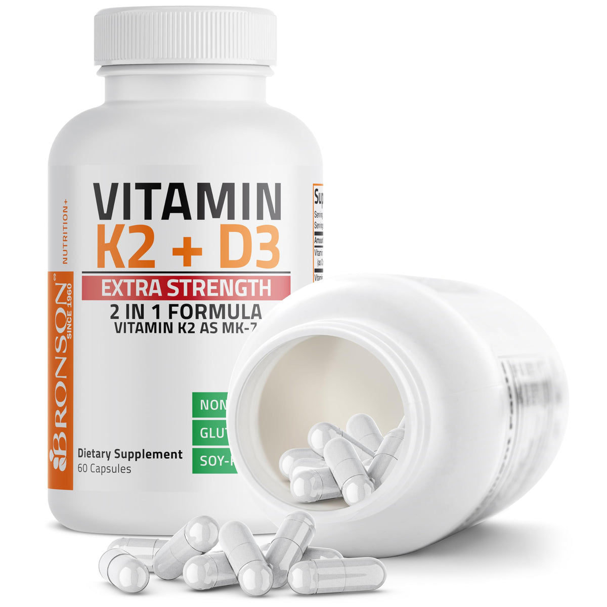 Bronson Vitamin K2 (MK7) with D3 Extra Strength Supplement Bone