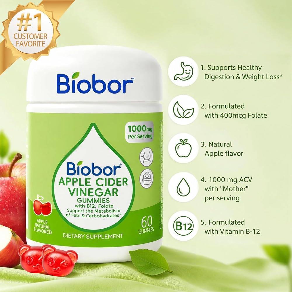 Biobor Apple Cider Vinegar Gummies 1000 mg with B12 - 60 Count - image 5