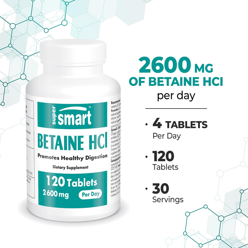 Supersmart Betaine HCI 2600 mg Digestive Support - 120 Tablets - image 5