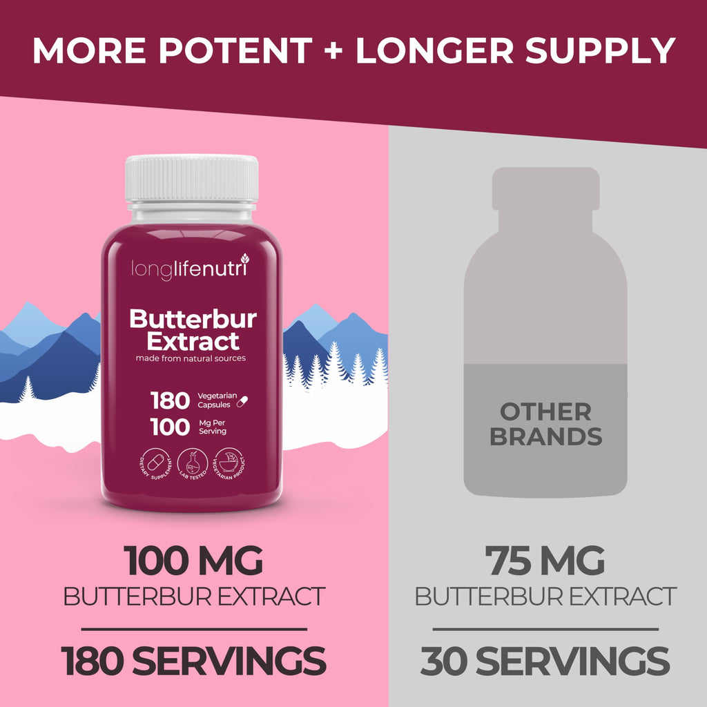 LongLifeNutri Butterbur Extract 100mg - 180 Vegetarian Capsules - image 3