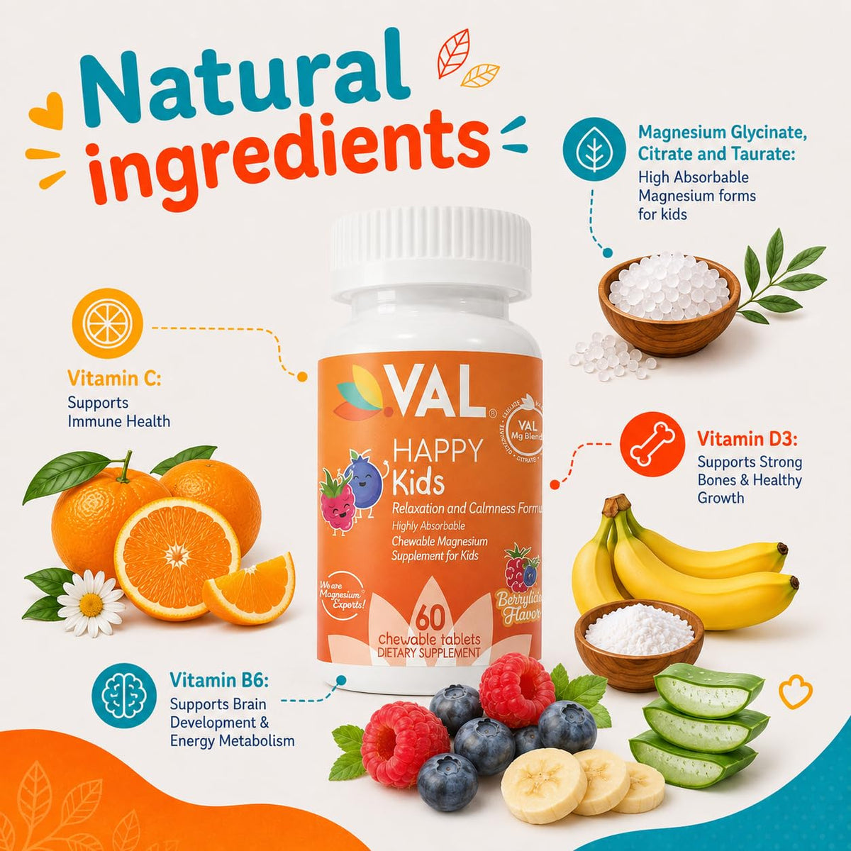 VAL Chewable Magnesium for Kids Relaxation and Calm Formula High