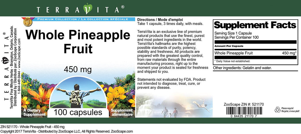Terravita Whole Pineapple Fruit - 450 mg (100 Capsules, ZIN: 521170)