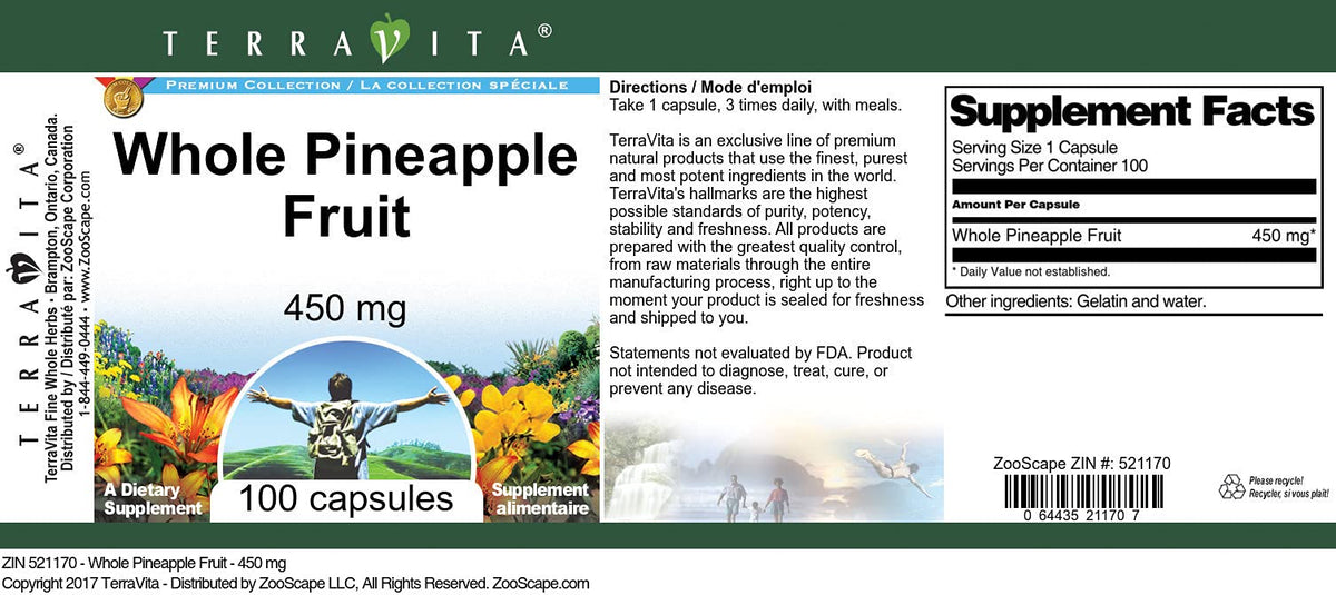 Terravita Whole Pineapple Fruit - 450 mg (100 Capsules, ZIN: 521170)