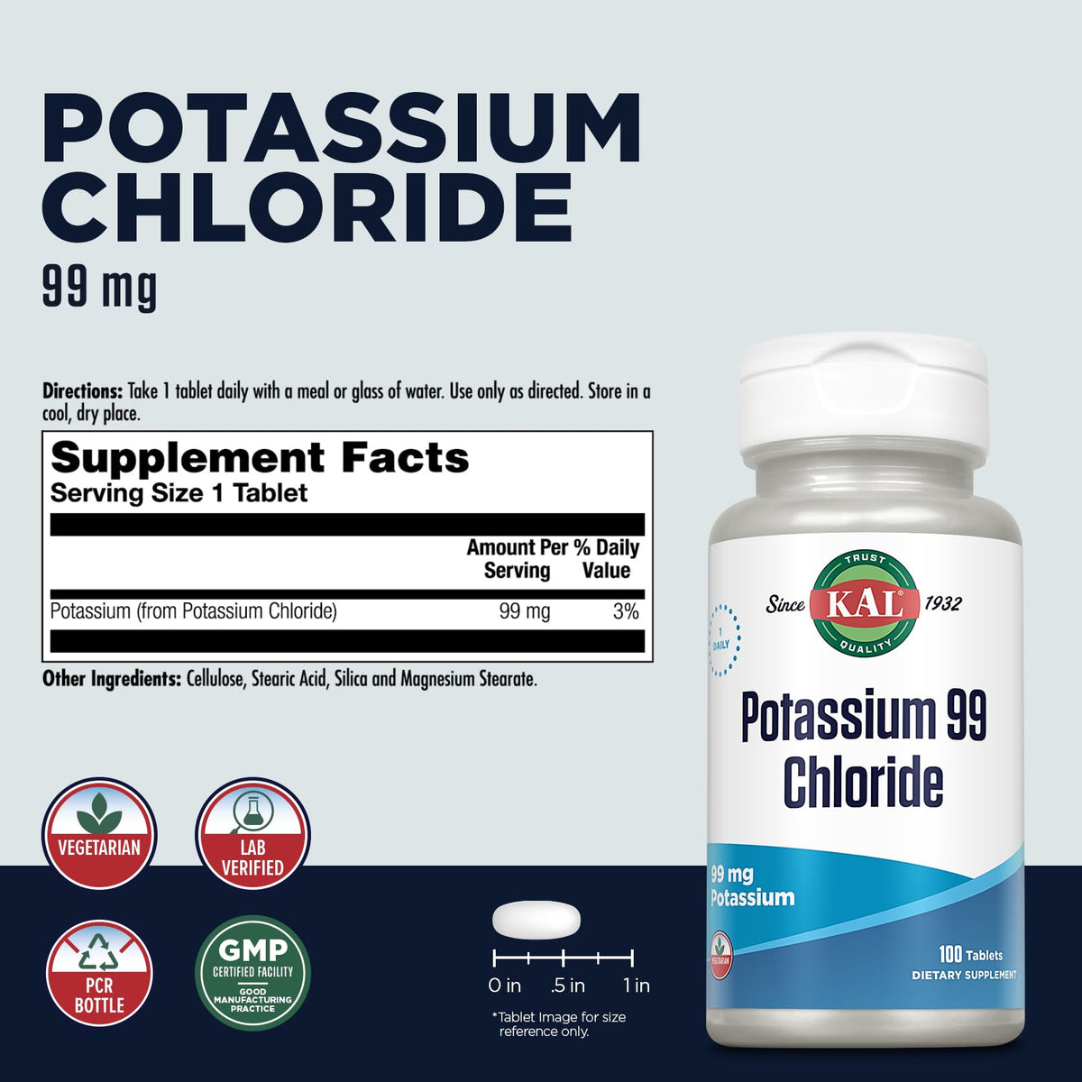 KAL Potassium 99 mg Chloride Supplement - 100 Tablets - image 2