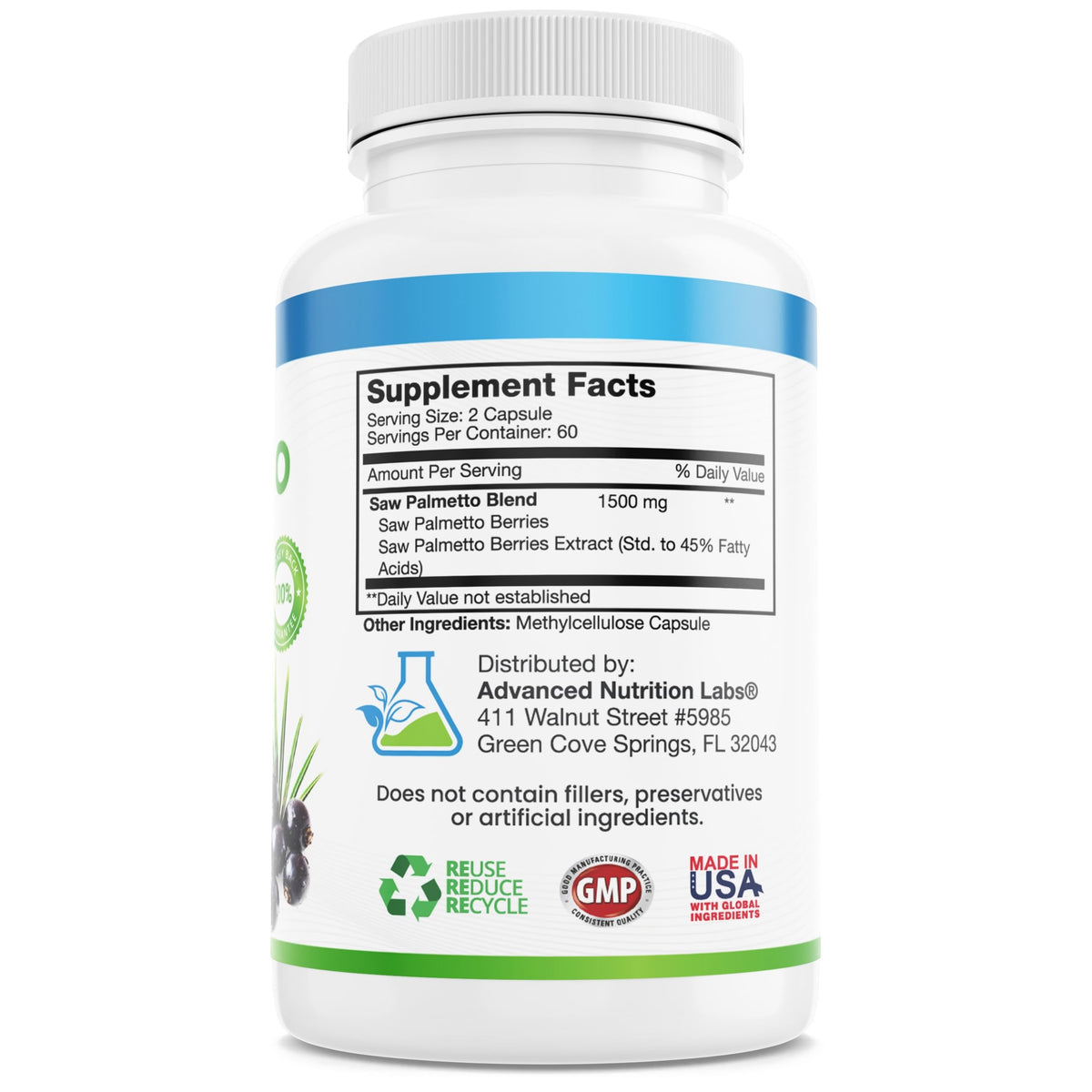 Advanced Nutrition Labs Saw Palmetto 1500 mg - 120 Vegan Capsules - image 2
