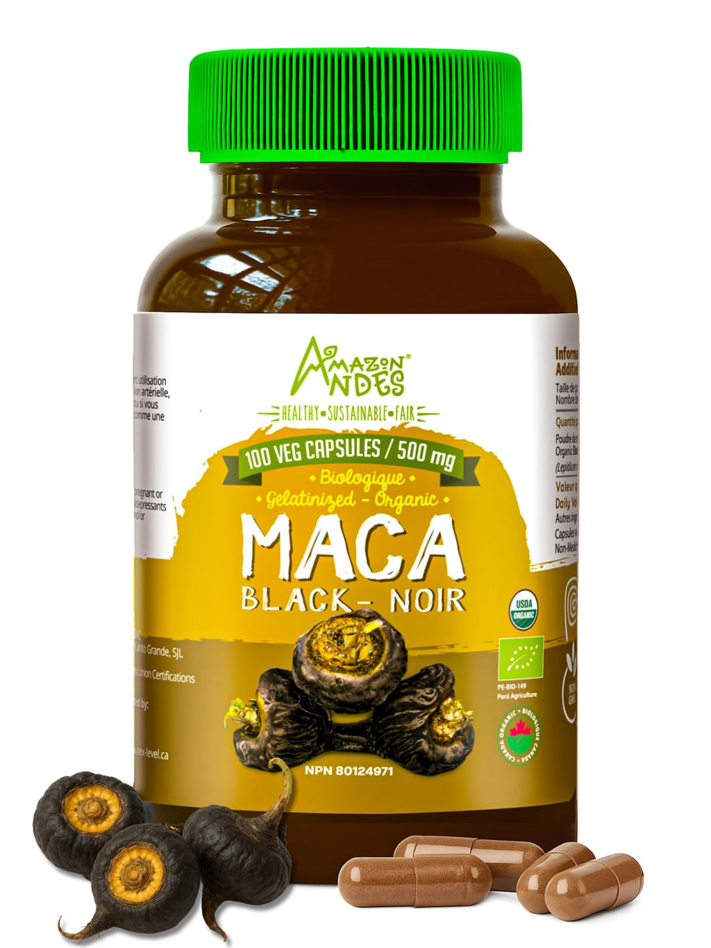 Amazon Andes Black Maca Root Capsules 1500mg - 100 Capsules
